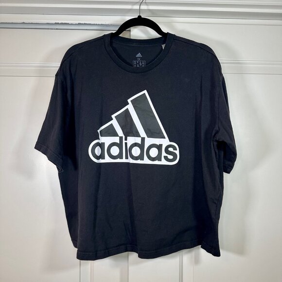 Adidas Essentials Logo Black Boxy Cotton T-Shirt - 1X - Picture 7 of 9